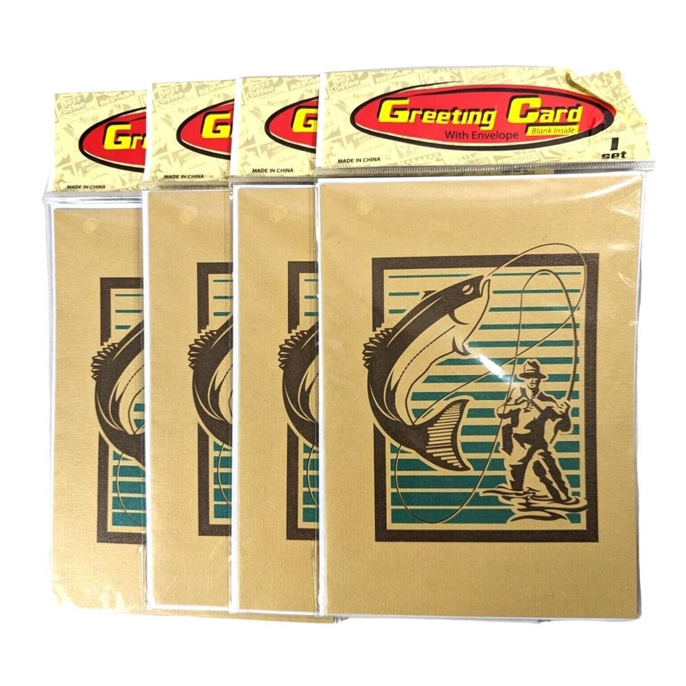 Fly Fishing Greeting Cards Fisherman Trout 7 x 5-in Blank Inside Envelope 4-pc